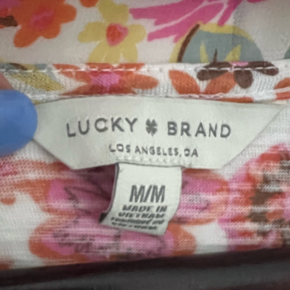 Lucky Brand Floral Flutter Sleeve Women's vneck tie Top blouse size Medium - Picture 3 of 6